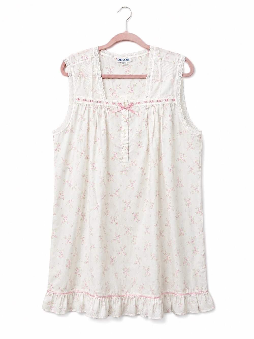 Blair Vint Floral Grandma Nightgown Large Cottagecore Lace Trim Sleeveless New‎